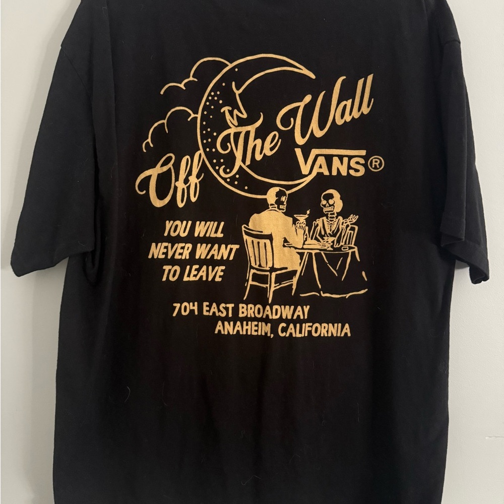 Vans Black Tee with Gold Moon & Skeleton Graphic